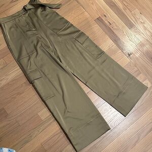 Club Monaco Oak Satin Belted Wide Leg Cargo Pants